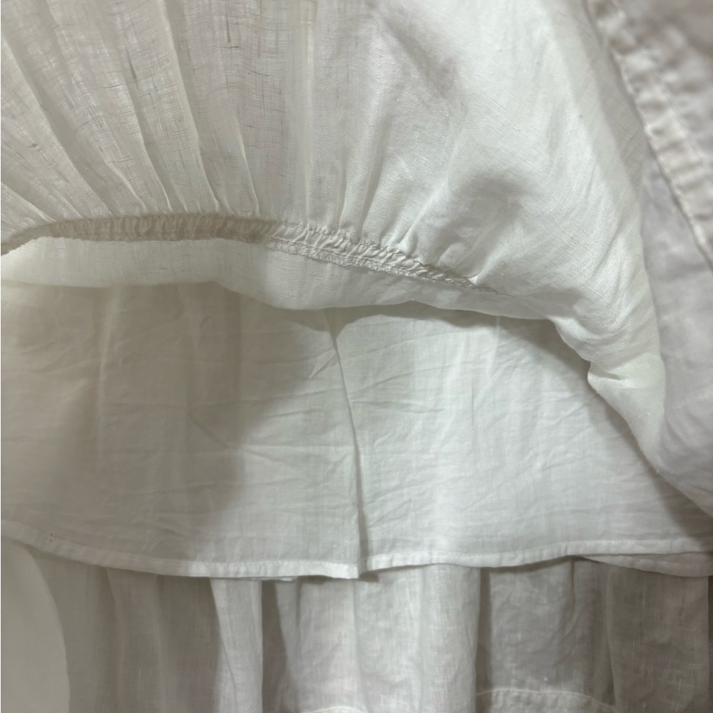 Banana Republic White Linen Flounce-Hem Mini/Midi Dress. Mandarin Collar,Pockets - Picture 6 of 15